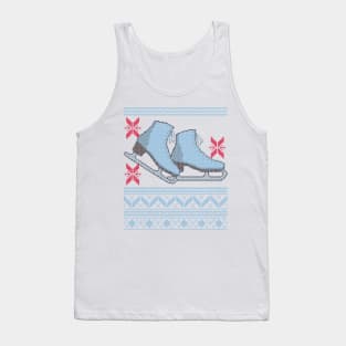 Ugly Christmas Sweater design with Ice Skates and Snowflakes Tank Top